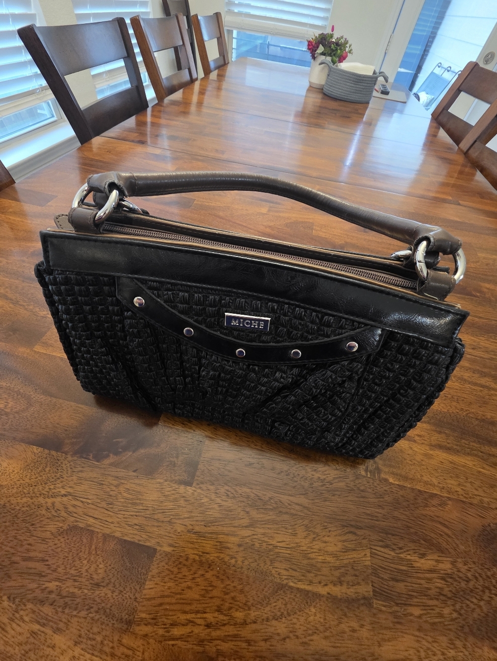 MICHE Black Woven Accent Women's Handbag - Picture 4 of 10